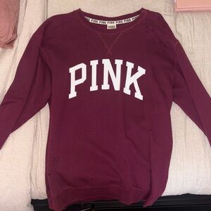 DISTRESSED PINK Victoria's Secret Burgundy Sweatshirt